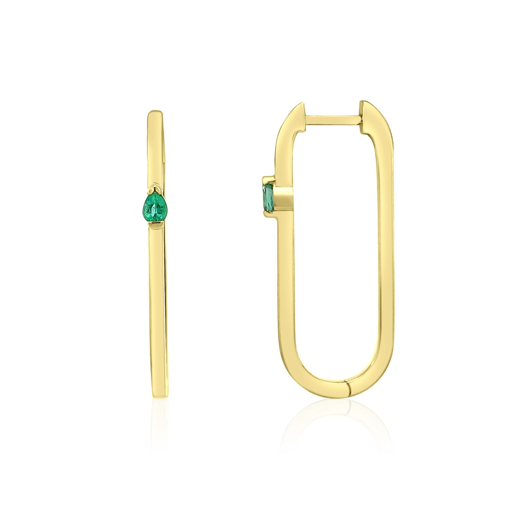 Paper Clip Link Earring With Emerald