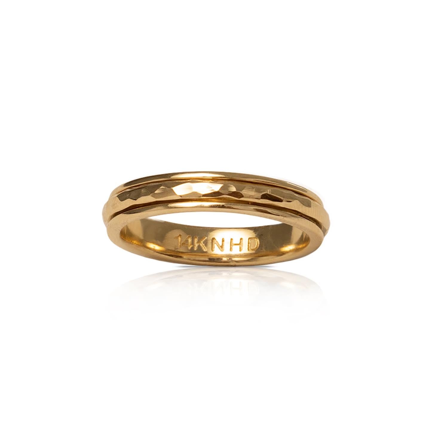 14k Yellow Gold Hammered Spinner Ring