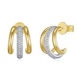 Three Row Diamond And Gold Huggie Earrings