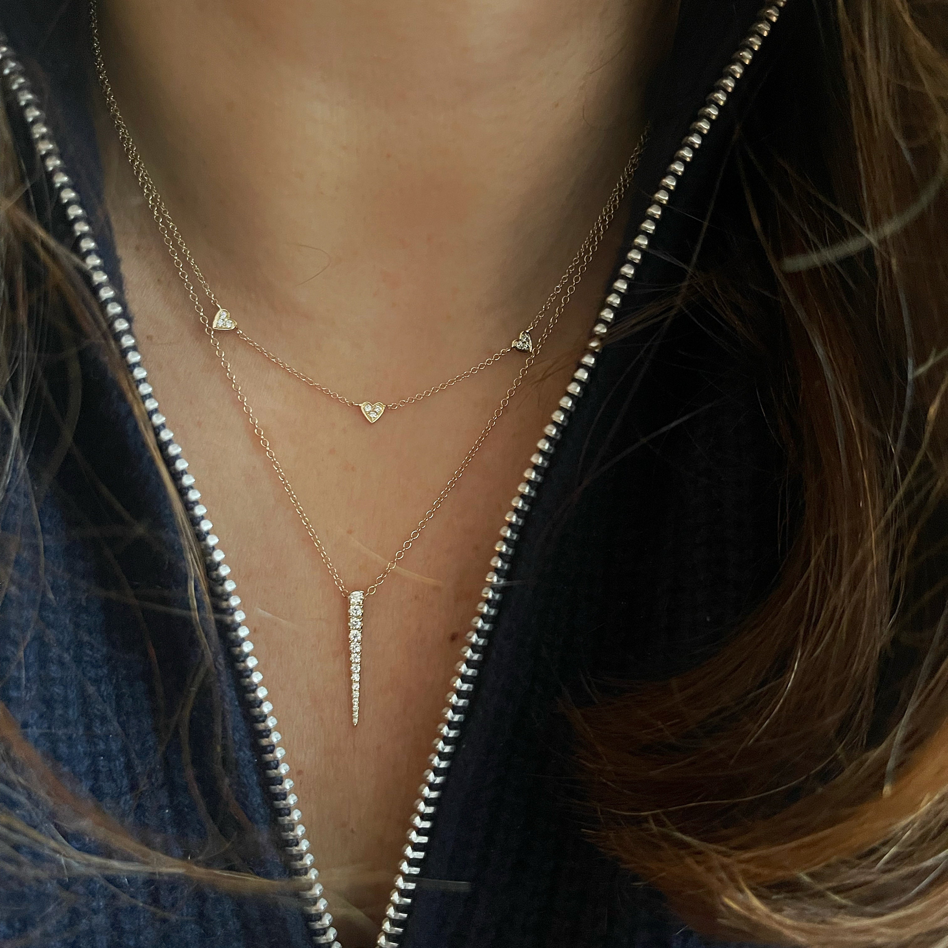 Three Bezel Set Pavé Diamond Heart Necklace