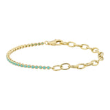 14k Yellow Gold Half Link Chain & Half Turquoise Bracelet