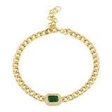 Gold Emerald Cut Emerald Cuban Link Chain Bracelet