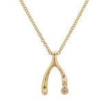 Gold And Diamond Wishbone Necklace