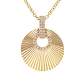 Gold Diamond Fluted Disc Necklace