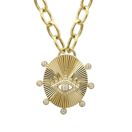 Oval Gold And Diamond Evil Eye Charm Necklace