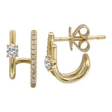 Diamond And Gold Two Row J Huggie Earring