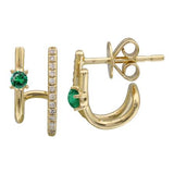 Emerald And Diamond Two Row J Huggie Earrings