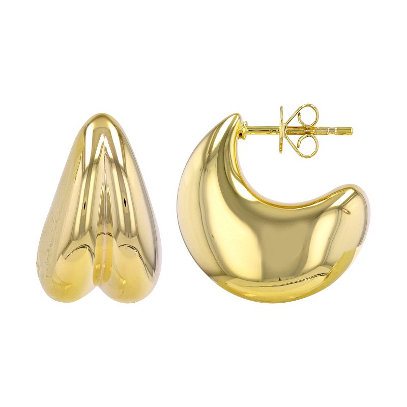 14k Yellow Gold Puff Open Hoop Earrings