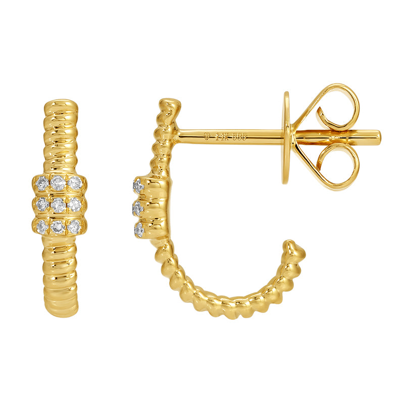 Gold Skinny Omega Diamond Earrings