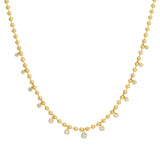 14k Yellow Gold Bead Graduating Diamond Prong Necklace