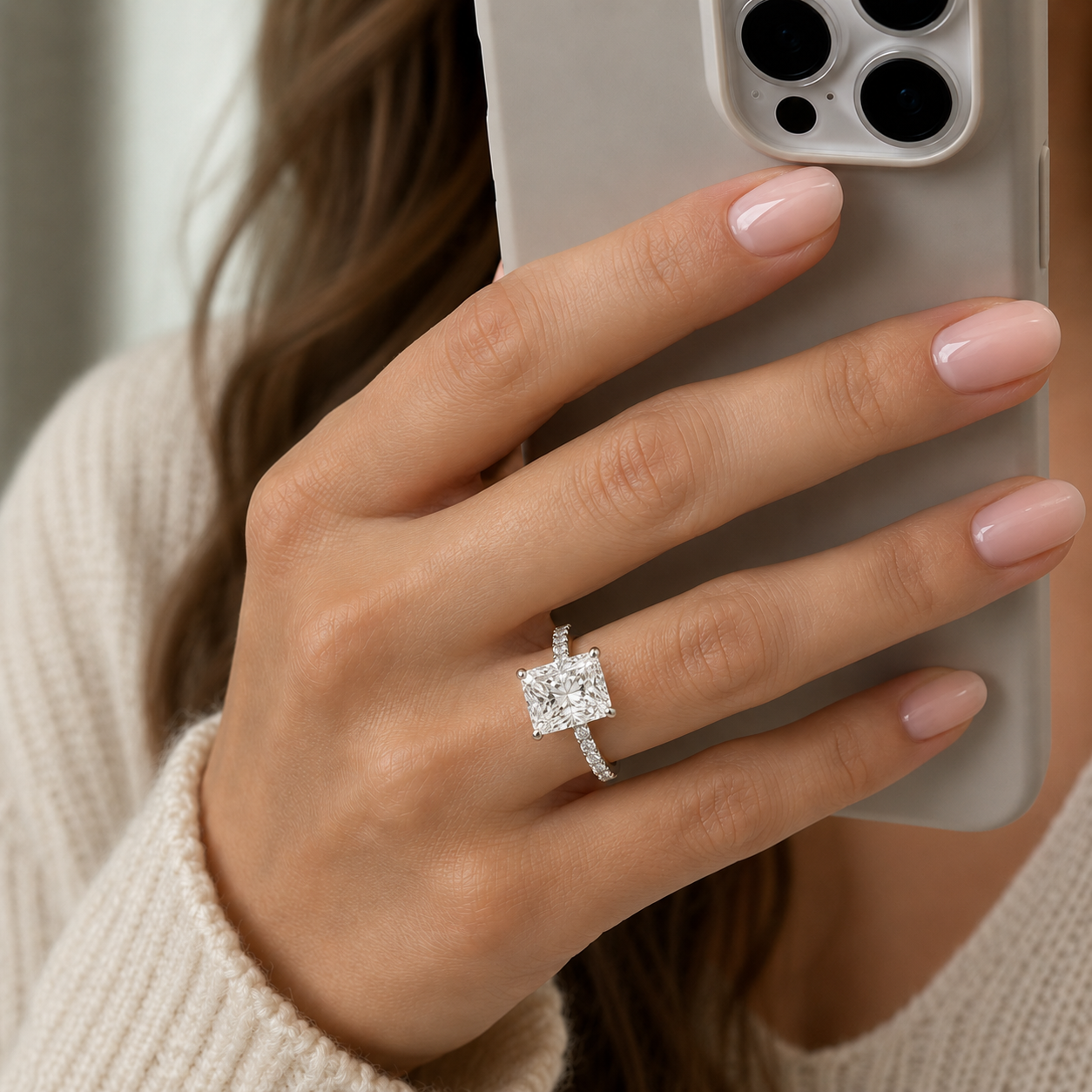 Platinum Hidden Halo Radiant Diamond Ring