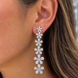 18k White Gold Natural Diamond Cascading Flower Drop Earrings