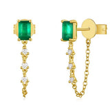 Emerald Cut Emerald With Prong Set Diamond Chain Earring