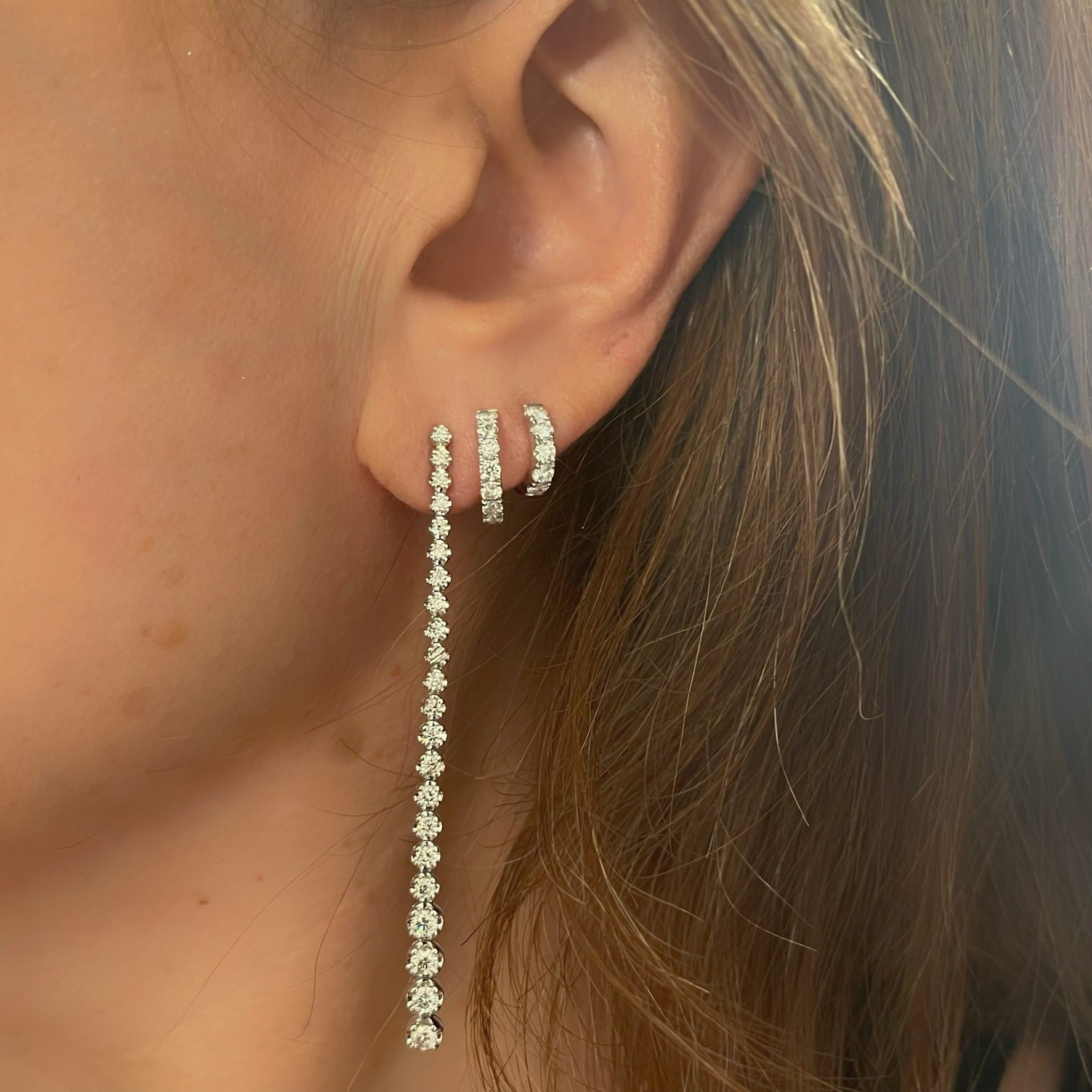 Long Movable Bezel Diamond Stick Earring