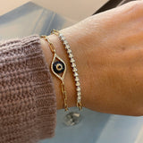 Evil Eye Diamond And Sapphire Paper Clip Bracelet