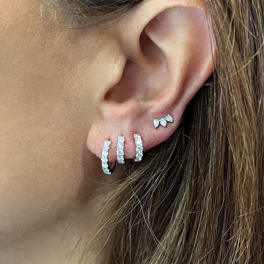 10mm 18k White Gold Diamond Huggie Earrings