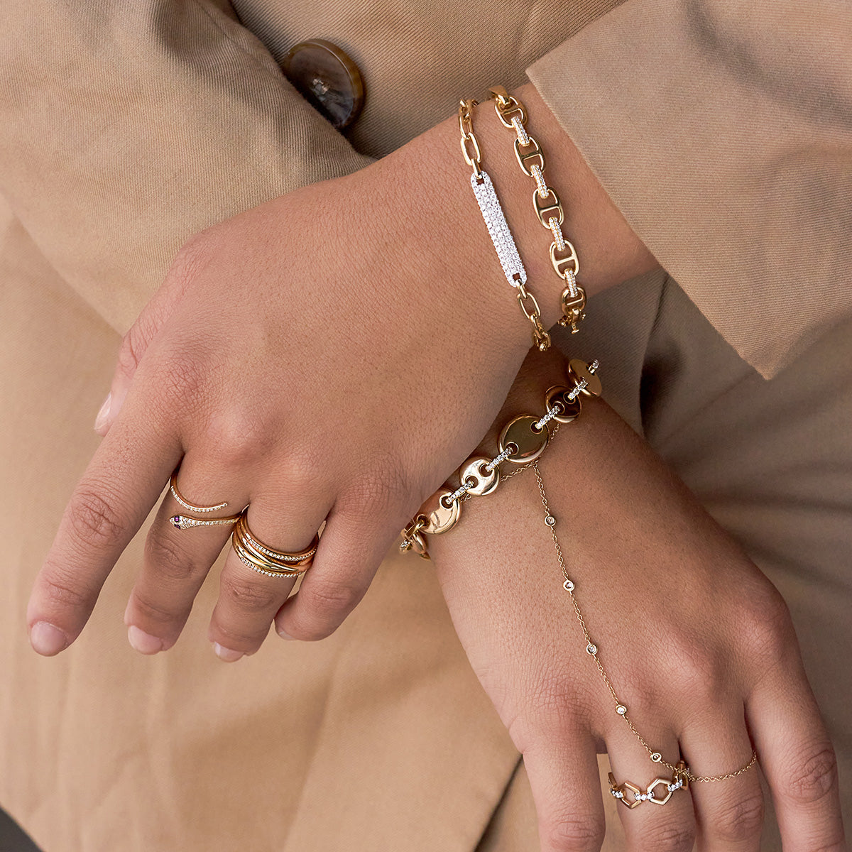 Buy Simple Stone Hand Bracelet with Attached Single Ring Designer Indian  Finger Ring Bracelet for Girls
