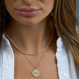 Diamond And Sapphire Evil Eye Disc Necklace