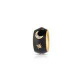 Black Enamel Moon And Star Spacer Bead With Pavé Diamonds