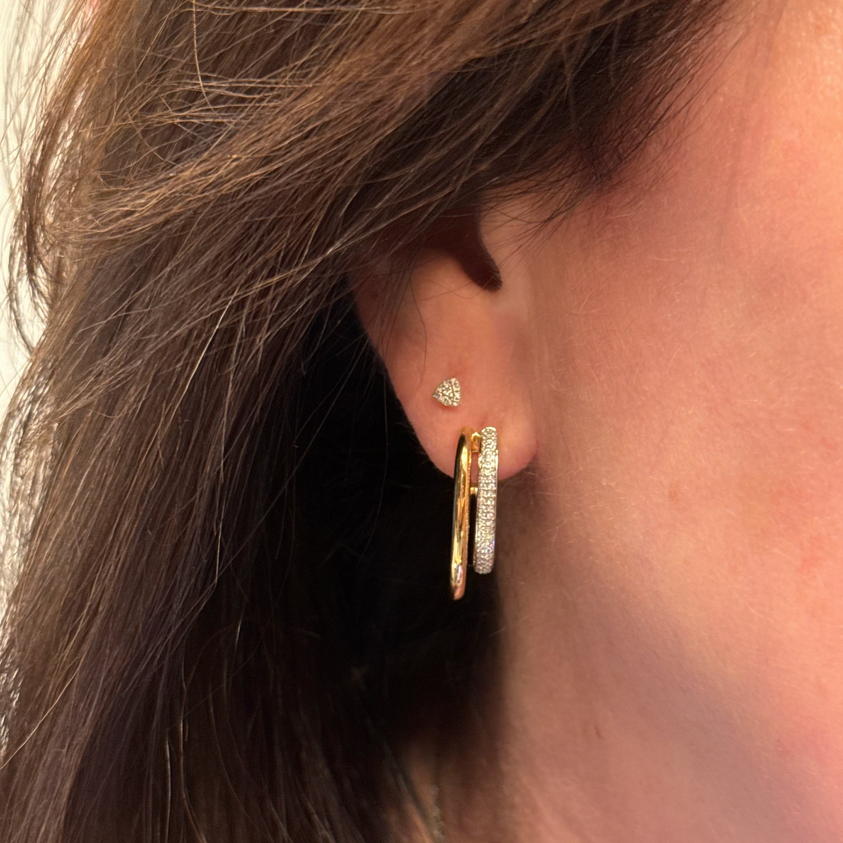 Medium Pavé Diamond And Gold Split J Hoop