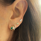 Two Row Diamond And Emerald Huggie Earrings