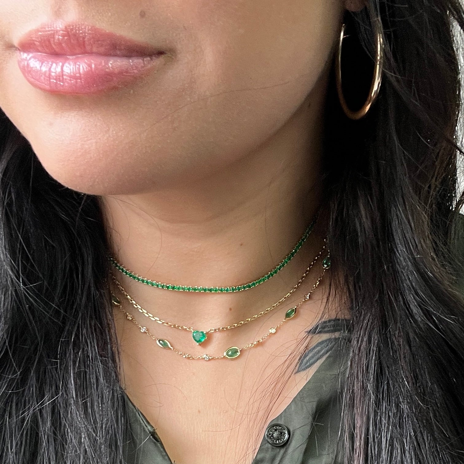 Scattered Emerald and Diamond Choker Necklace