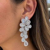 14k White Gold Natural Diamond Cascading Floral Drop Earrings
