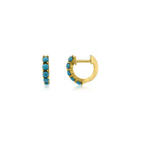 Turquoise And Gold Prong Huggie Earrings