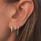 Diamond Huggie With Emerald Drop Earring