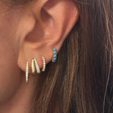 Turquoise And Gold Prong Huggie Earrings