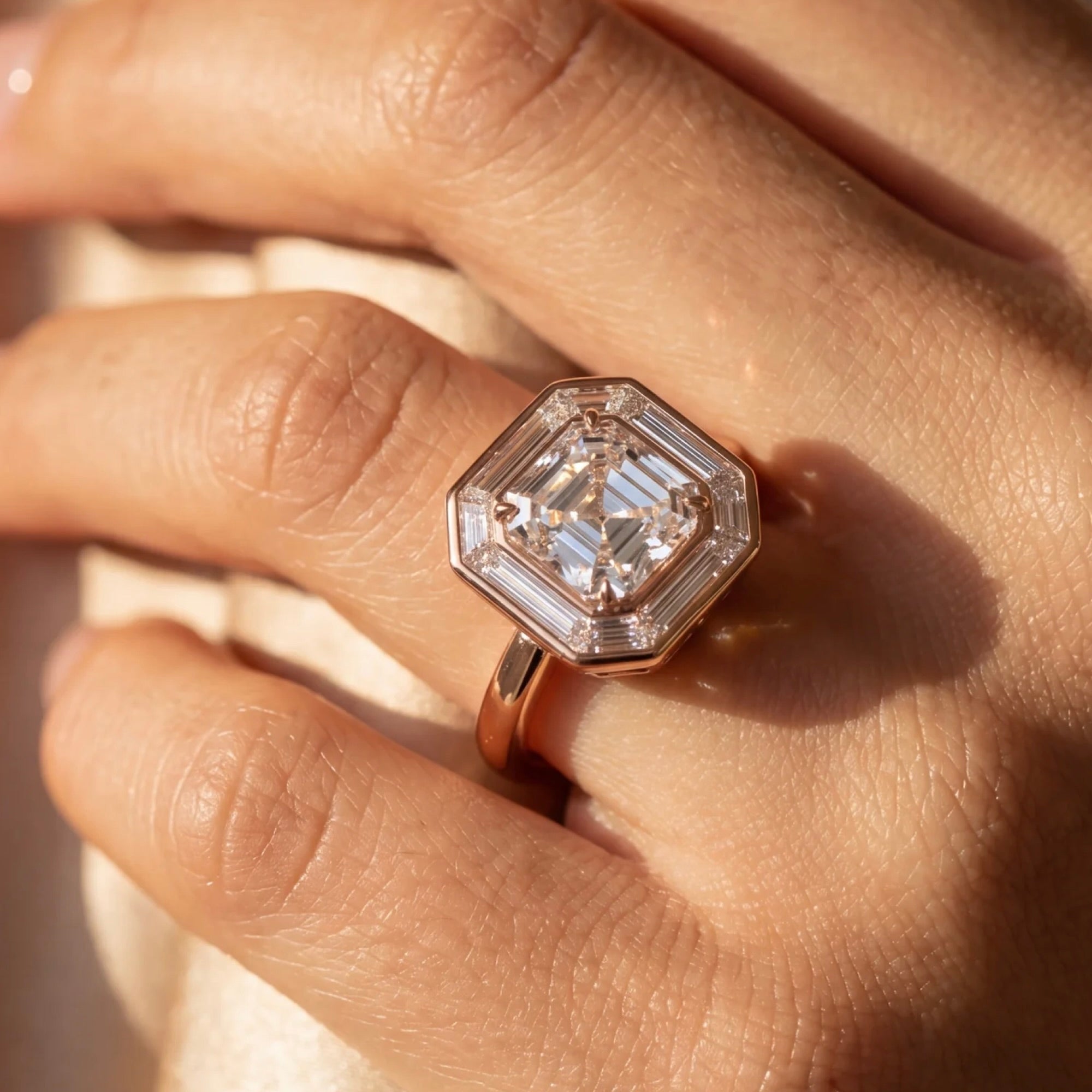 20K Rose Gold Emerald Cut Ring