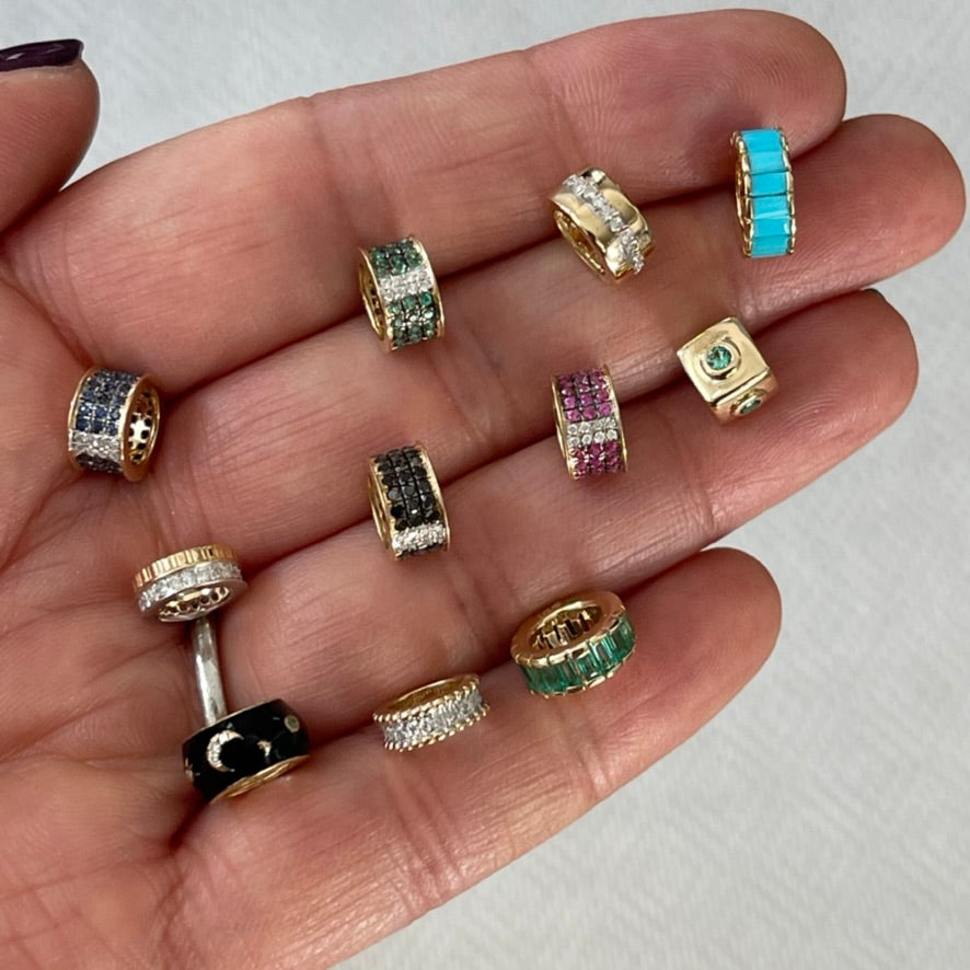 Gold Cube With Emeralds Spacer Bead