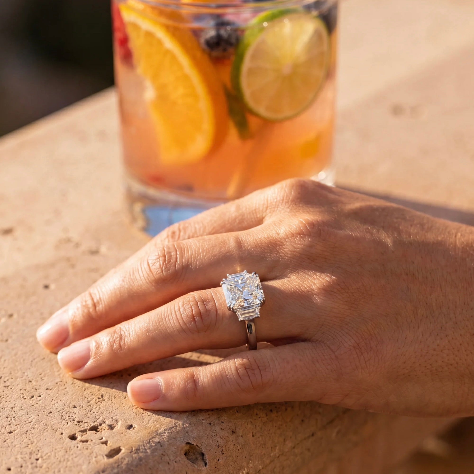 Platinum Radiant-Cut with Trapezoid Diamond Accent Ring
