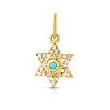 Pavé Diamond And Turquoise Star of David Charm