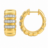 Wide Gold Diamond Fluted Huggie Earrings