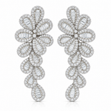 14k White Gold Natural Diamond Cascading Floral Drop Earrings