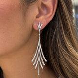 18k White Gold Natural Diamond Cascading Fringe Statement Earrings