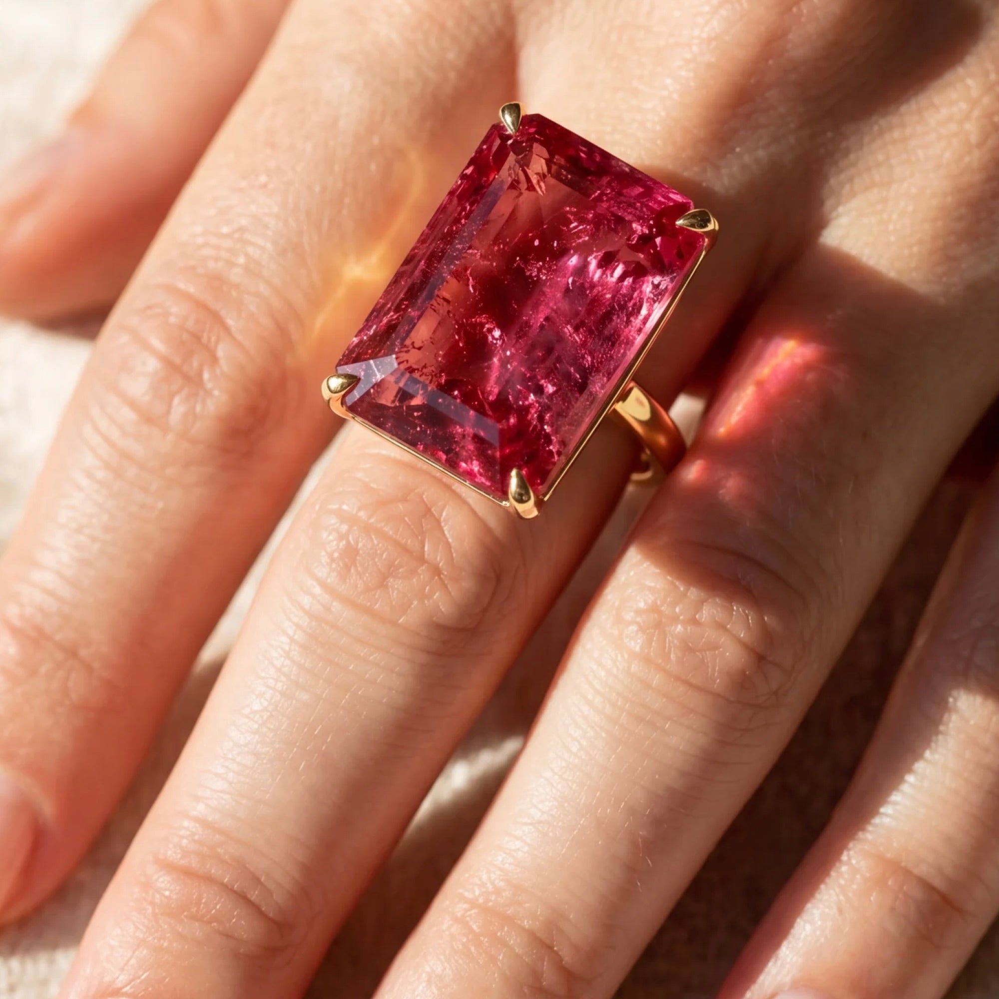 20k Rose Gold Pink Tourmaline Emerald Cut Ring