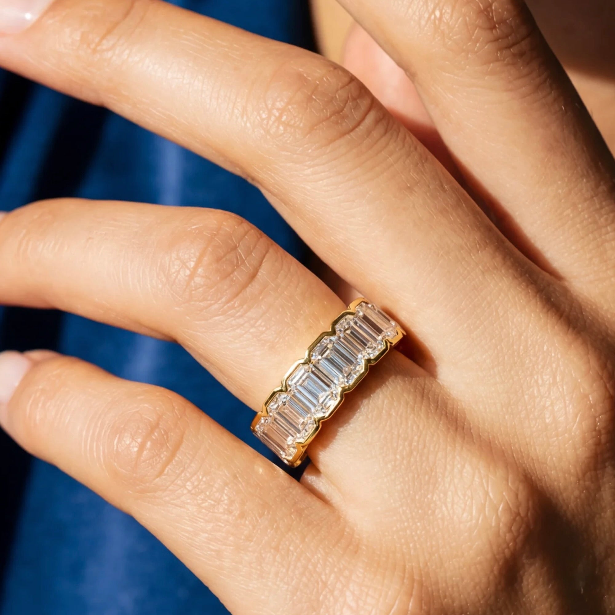 18K Yellow Gold Emerald Cut Diamond Eternity Wedding Band Ring