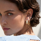 Wide Gold Diamond Fluted Huggie Earrings