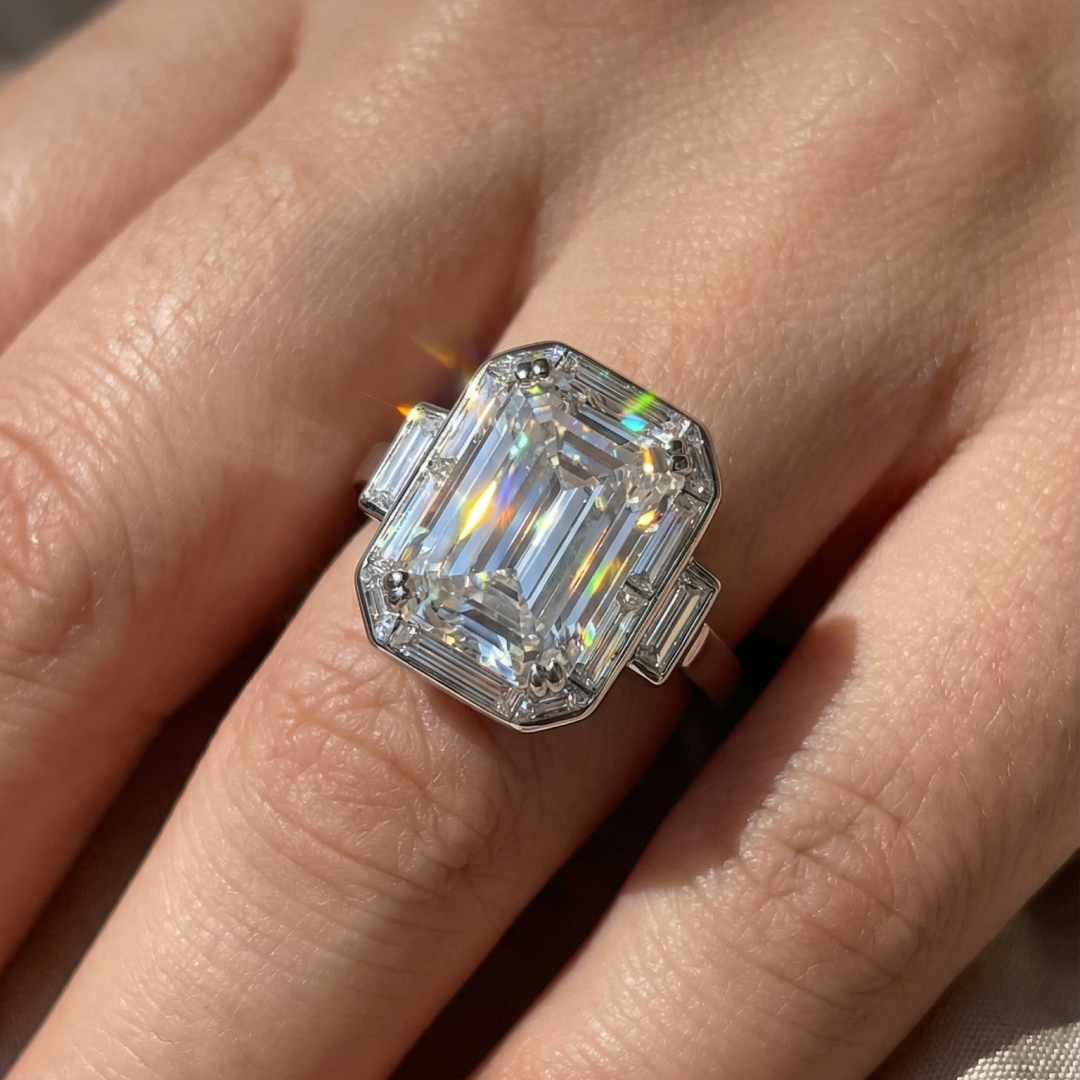 Platinum Emerald Cut And Baguette Ring
