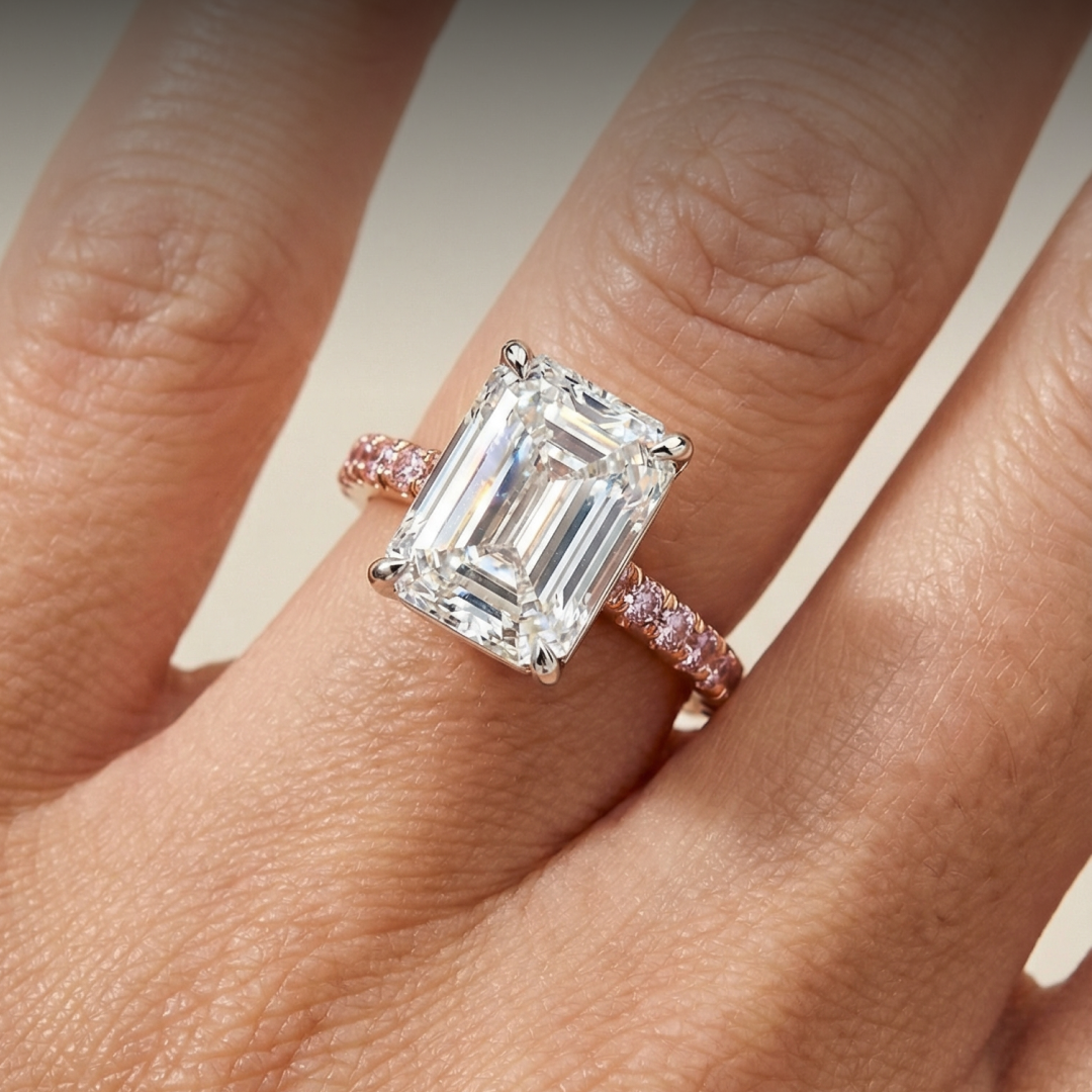 Platinum And 20k Rose Gold Emerald Diamond Ring
