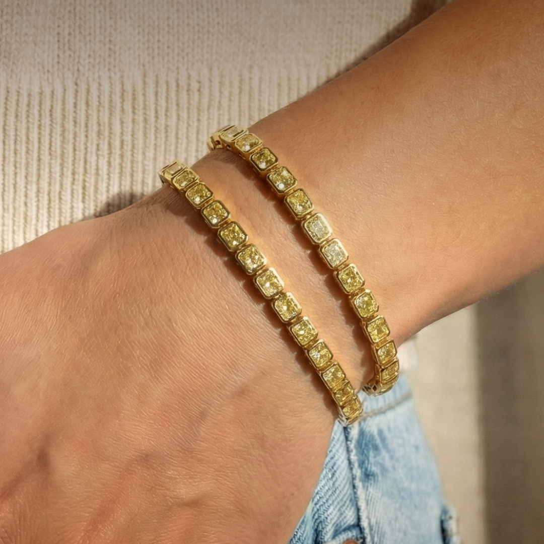 18k Yellow Radiant Diamond Bezel Bracelet