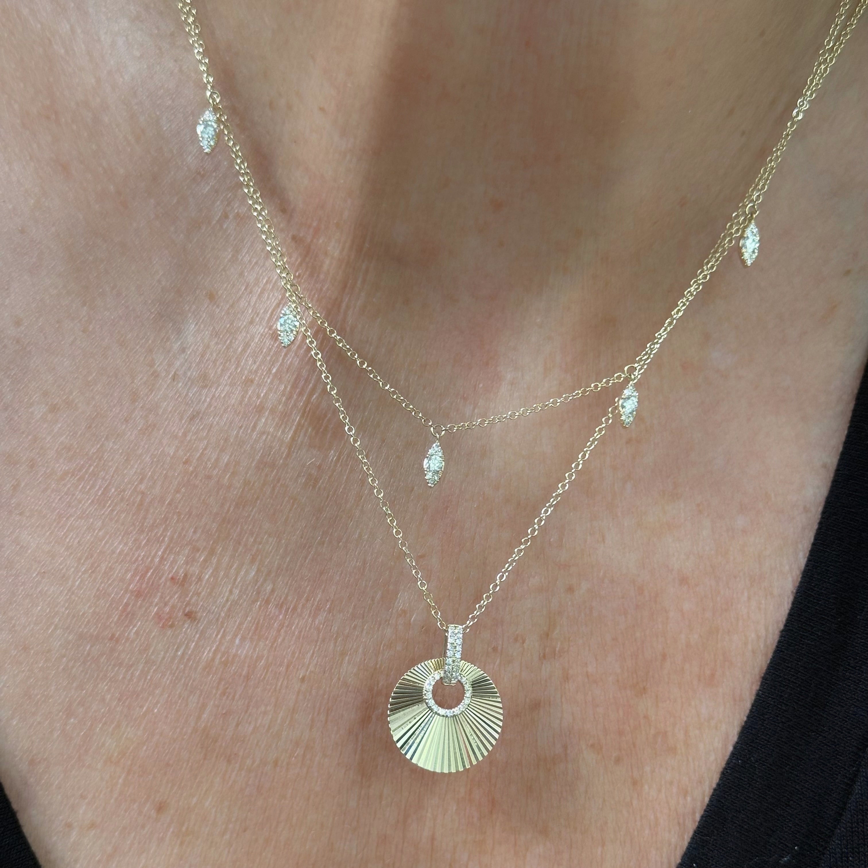 Gold Diamond Fluted Disc Necklace