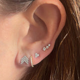 Three Diamond Prong Curved Earring