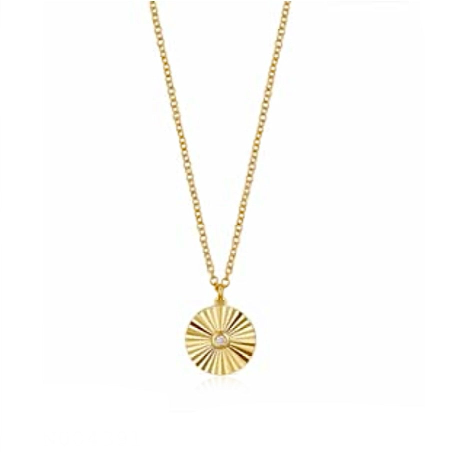 Small Fluted Gold And Diamond Disc Necklace