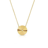 Large Fluted Gold And Diamond Disc Necklace
