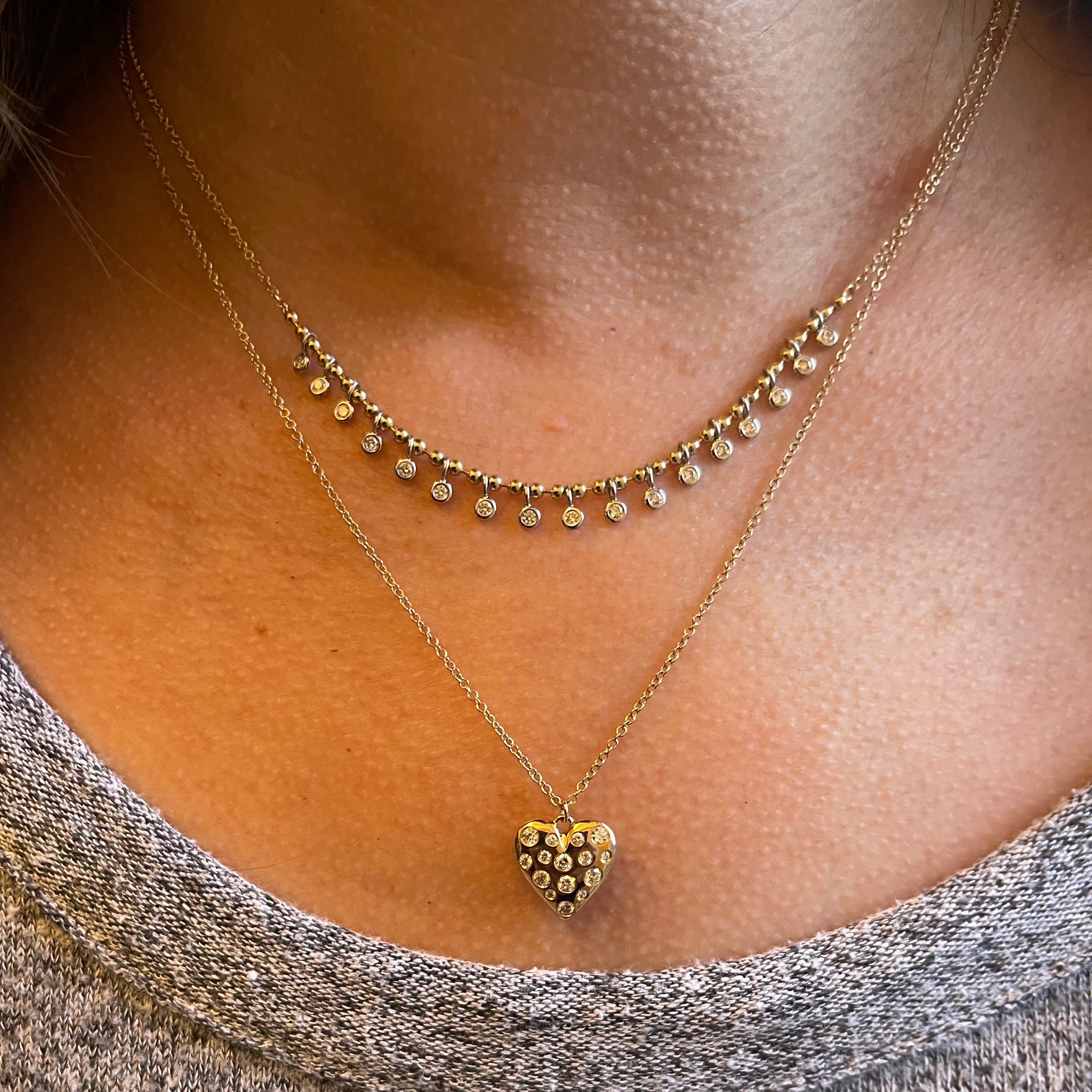 Gold And Scattered Diamond Heart Necklace