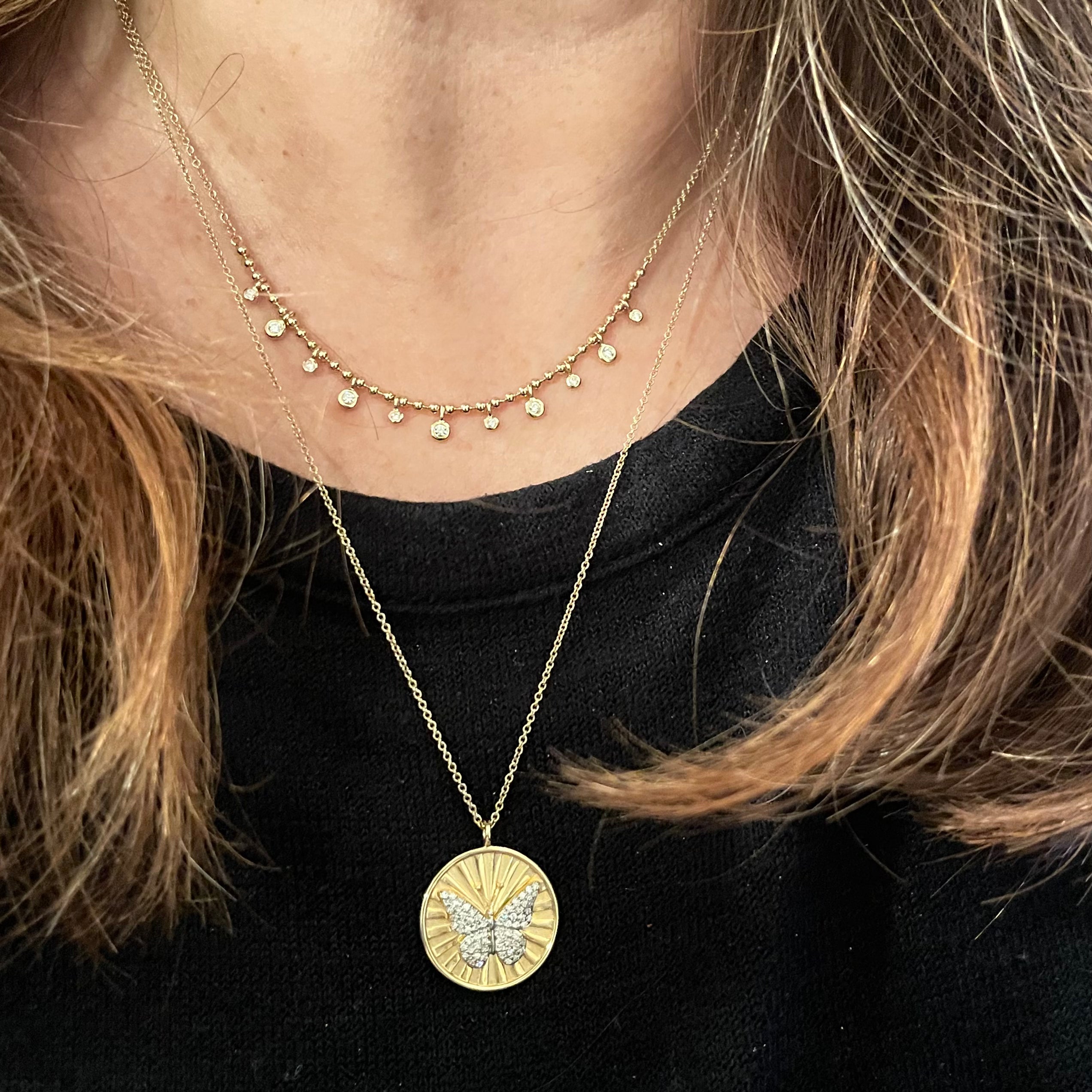 Bezel Diamond And Ball Chain Necklace – NicoleHD Jewelry