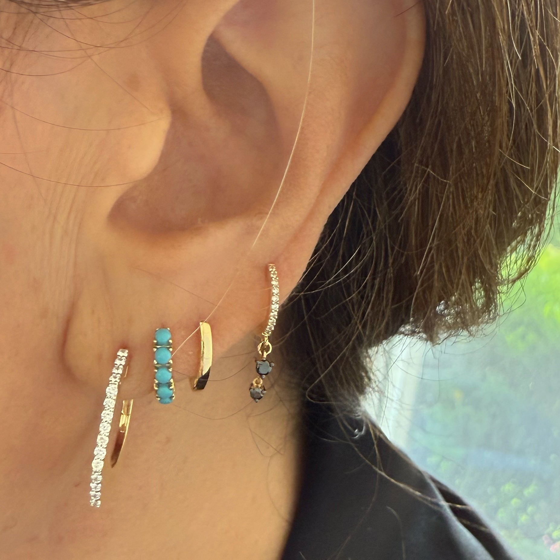 14k Yellow Gold Marquise Huggie Earring